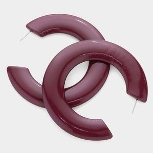 Burgundy Hoop Earrings 2.75" Casual Simple Trendy Statement Fashion Jewelry